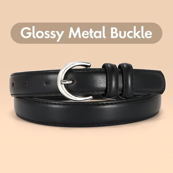 Women Leather Belt Faux Leather Size 26-52 Inch Silver Buckle Thin - Picture 5 of 7